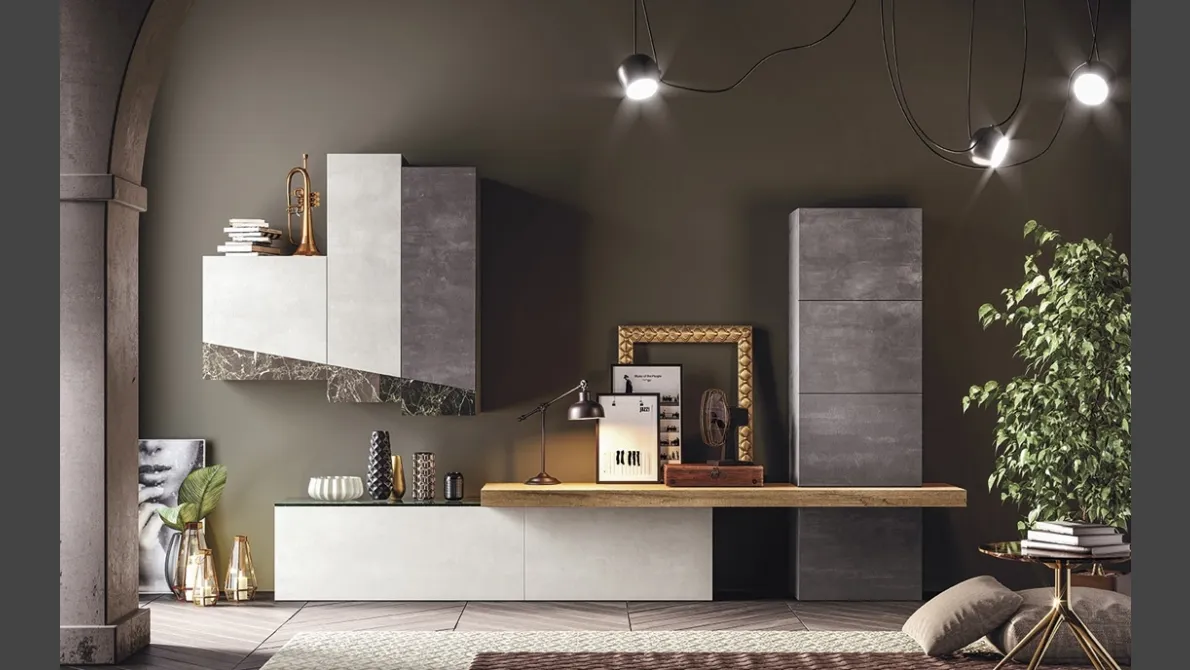 Parete Attrezzata in melaminico con inserti in vetro Club Decor Living Glass B di 2B Italia
