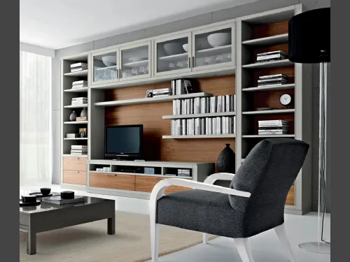 Parete Attrezzata in legno e laccato Melograno composizione 02 di Le Fablier