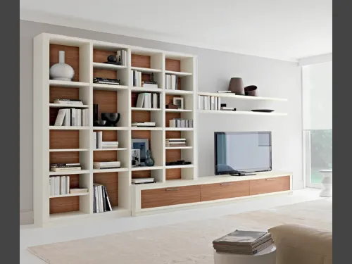 Parete Attrezzata bicolore in laccato e legno Melograno composizione 27 di Le Fablier