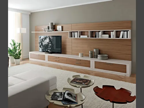 Parete Attrezzata bicolore in legno e laccato Melograno composizione 29 di Le Fablier