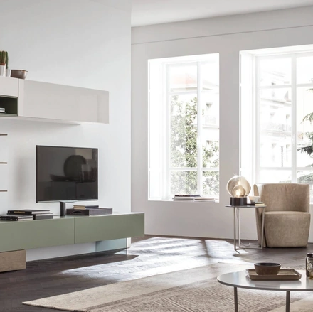 Parete Attrezzata Unix Comp SU2119 in laccato e legno di Maronese