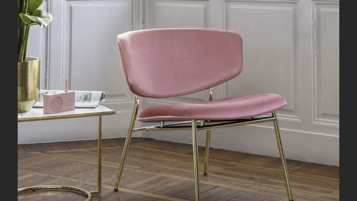 Poltroncina classica con struttura in ottone lucido Fifties di Calligaris