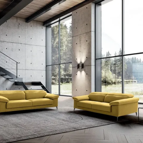 Divano relax con poggiatesta reclinabile e seduta allungabile lineare in tessuto All-In di Felis