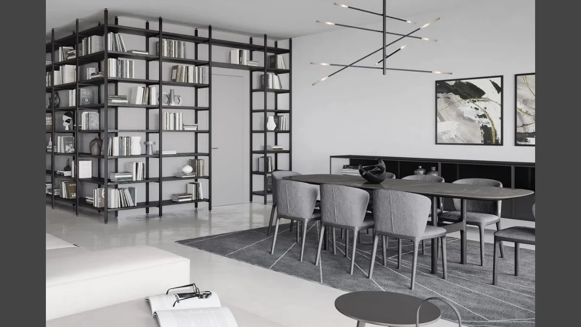 Tavolo Torii con top in marmo Grigio e base in legno di Novamobili