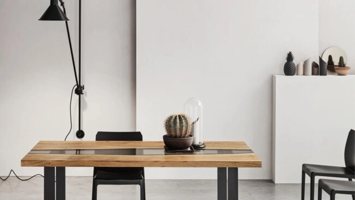 Tavolo Spring in rovere massiccio con insero in resina di Maronese