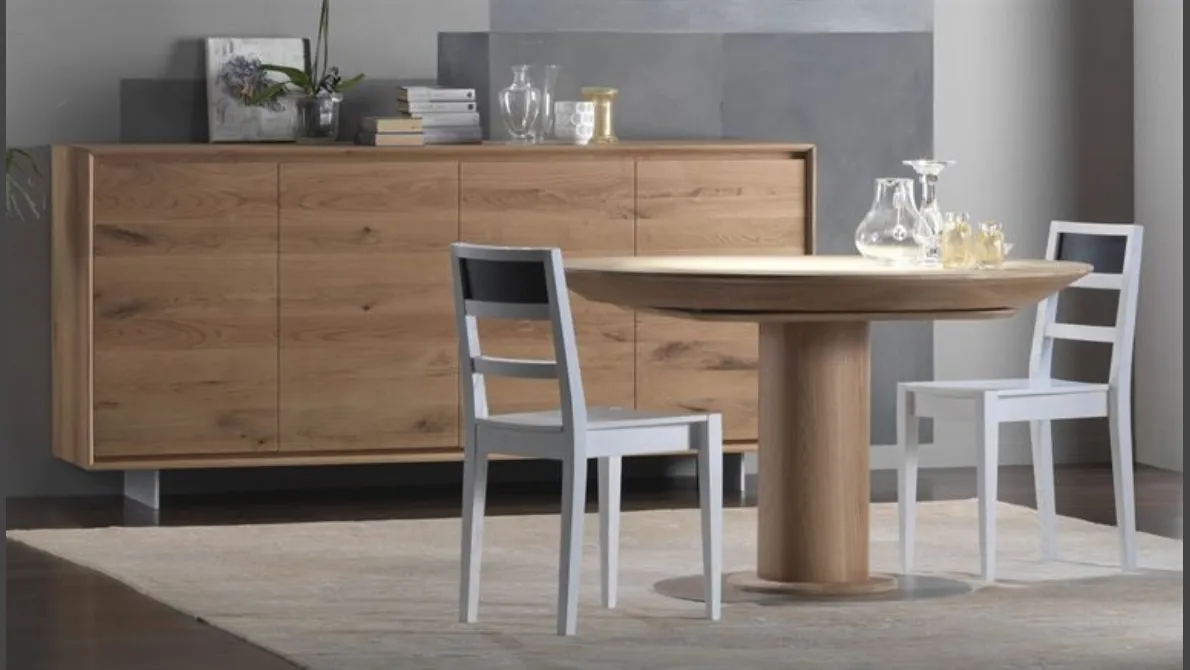 Tavolo rotondo allungabile in legno di Rovere massello 4298F di Conarte