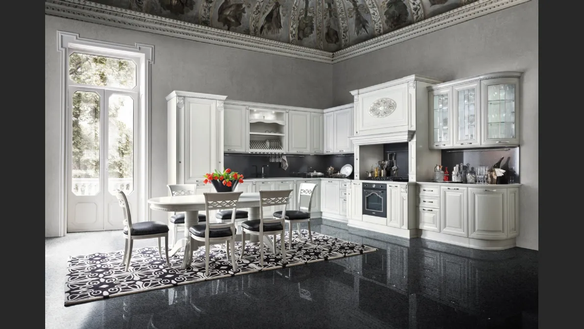 Cucina Classica angolare in legno laccato bianco opaco Ginevra di Ar-Tre
