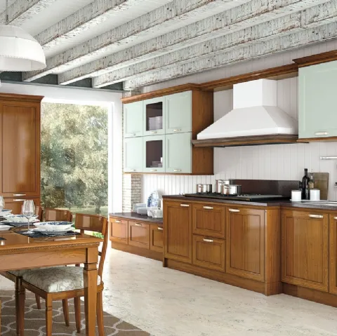 Cucina Classica lineare bicolore in legno naturale e laccato bianco I Ciliegi composizione 5 di Le Fablier