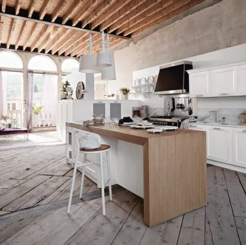 Cucina Classica lineare in legno laccato bianco con top in marmo Asolo 01 di Dibiesse
