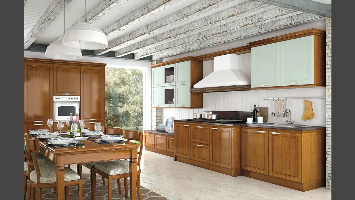 Cucina Classica ad angolo bicolore in legno naturale e laccato I Ciliegi composizione 05 di Le Fablier
