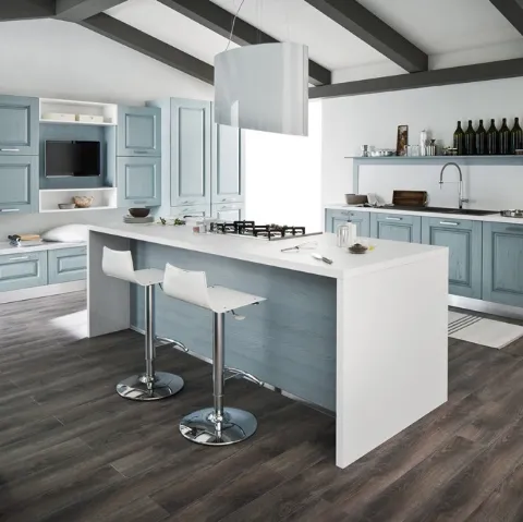 Cucina Classica ad isola in legno tinto azzurro I Masselli di Ar-Tre