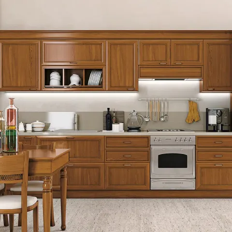 Cucina Classica lineare in legno Le Gemme composizione 05 di Le Fablier
