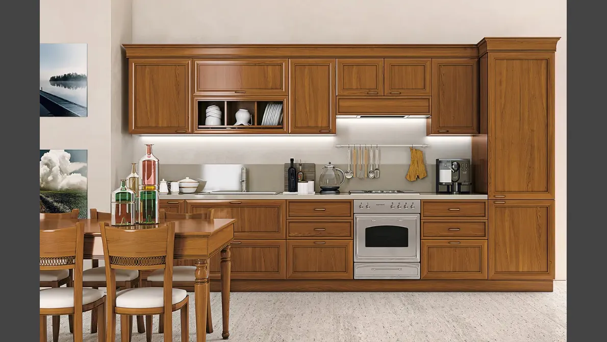 Cucina Classica lineare in legno Le Gemme composizione 05 di Le Fablier