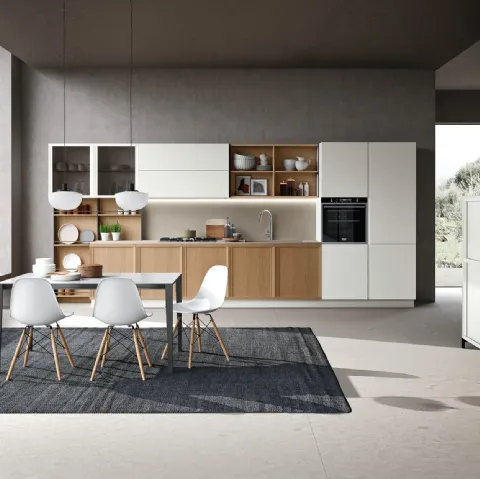 Cucina Classica lineare Newport v08 in Rovere Avena e laccato Bianco Ice di Stosa