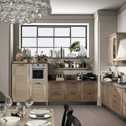 Cucina Classica York v9 in Rovere Nordic e Visone, Maniglia Soul Finitura Peltro Stosa