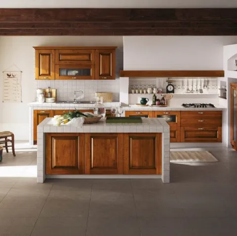 Cucina in Muratura lineare in legno con top e fianchi in ceramica Castellana di Ar-Tre