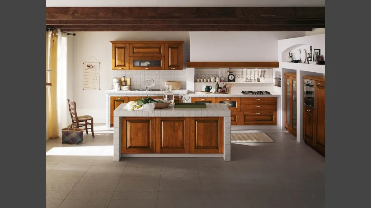 Cucina in Muratura lineare in legno con top e fianchi in ceramica Castellana di Ar-Tre