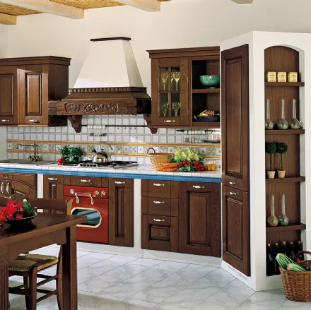 Cucina lineare in Muratura con ante in legno Paesana 02 di Ar-Tre