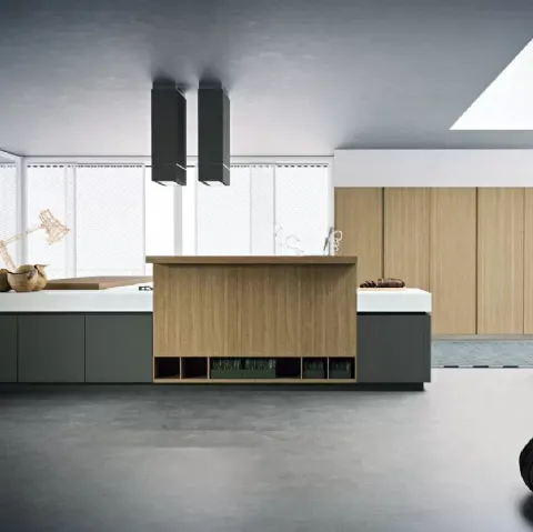 Cucina Moderna Area 22 30° con isola in laccato opaco e essenza Rovere di Dibiesse