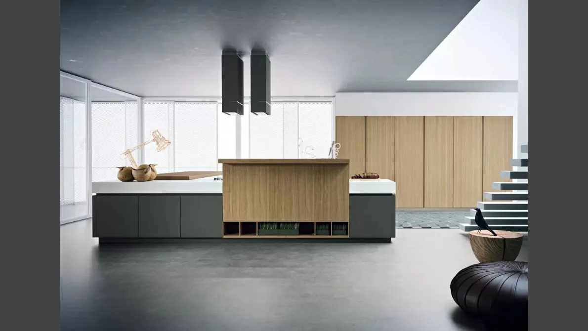 Cucina Moderna Area 22 30° con isola in laccato opaco e essenza Rovere di Dibiesse