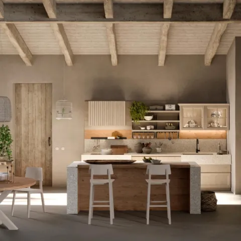 Cucina Moderna con isola in legno e Gres Porcellanato Atelier Cottage di Callesella