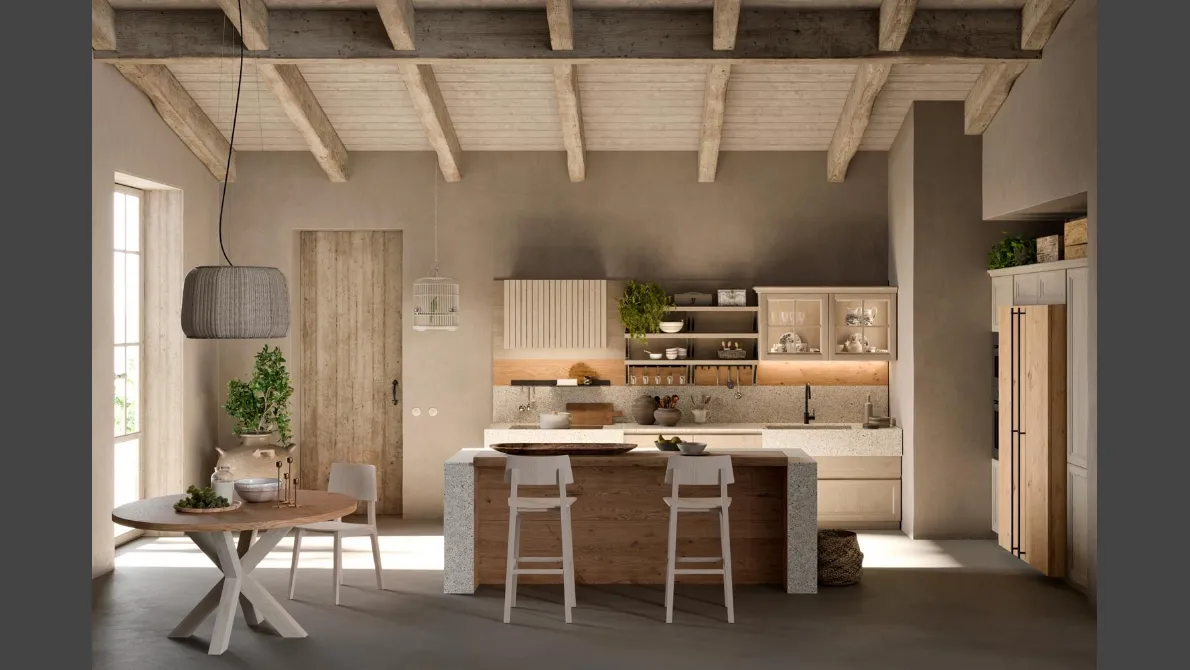 Cucina Moderna con isola in legno e Gres Porcellanato Atelier Cottage di Callesella