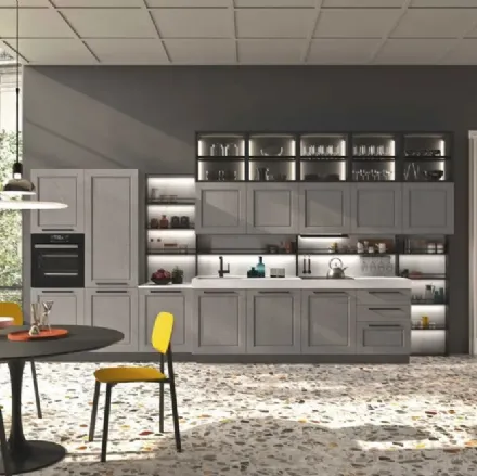 Cucina Moderna lineare in legno laccato platino e top in HPL Cloe 02 di Ar-Tre