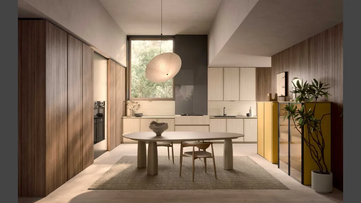 Cucina Moderna Coco angolare in laminam travertino e essenza di Dibiesse