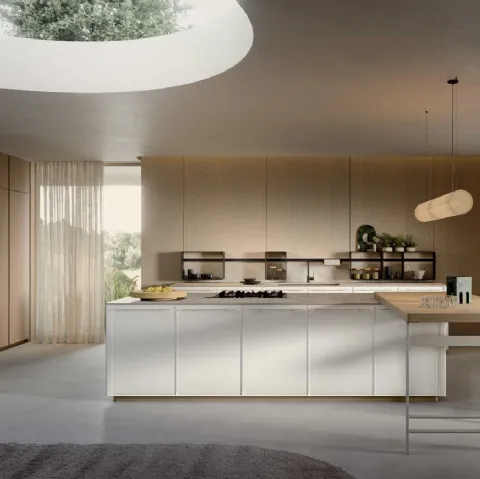 Cucina Moderna in laccato Bianco Coco Light con isola di Dibiesse