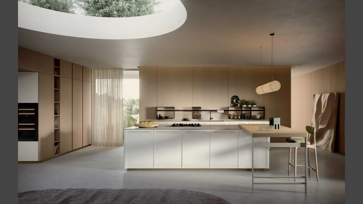 Cucina Moderna in laccato Bianco Coco Light con isola di Dibiesse