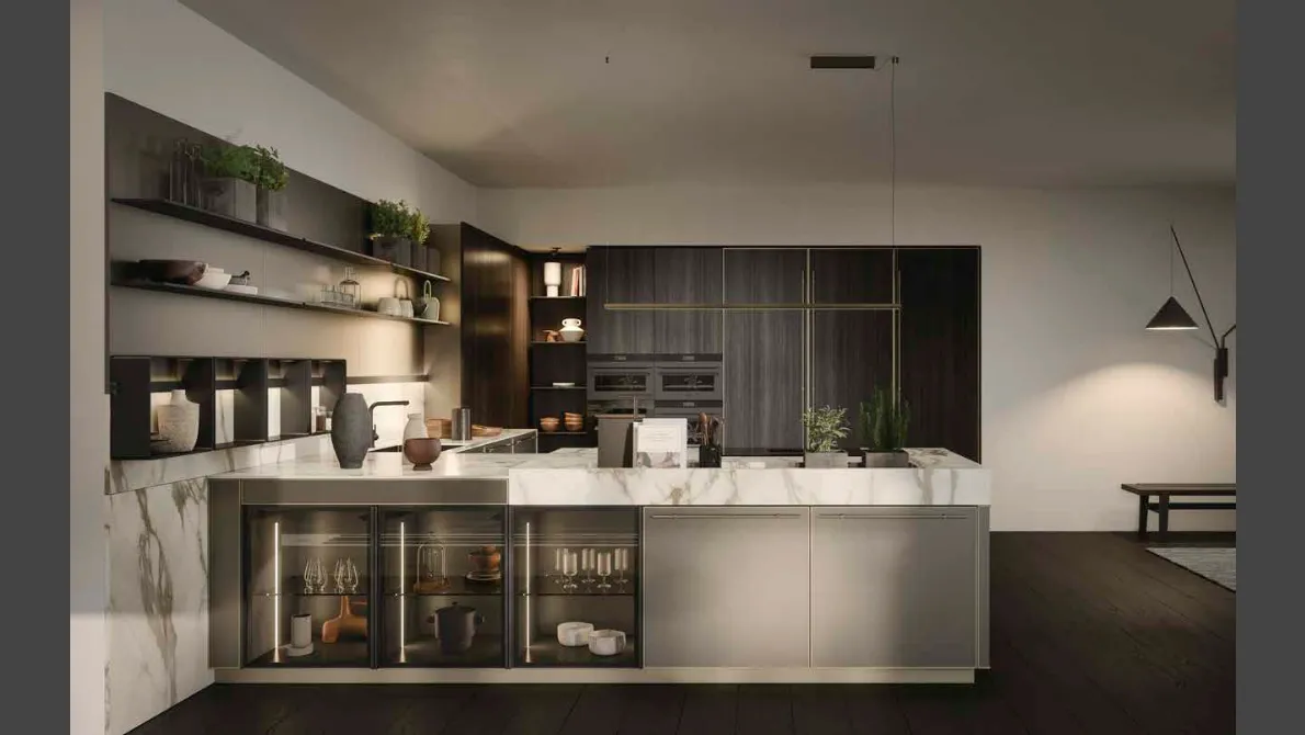 Cucina Moderna Coco Light con penisola in laccato metal di Dibiesse