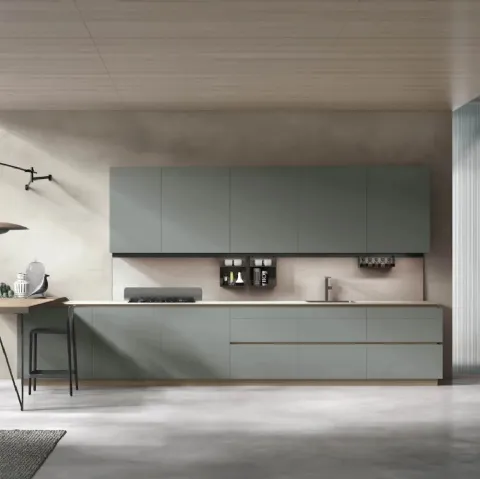 Cucina Moderna con penisola Color Trend v05 in laccato opaco Ginepro e Lavaredo di Stosa