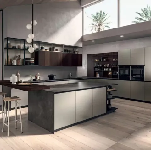 Cucina Moderna Area 22 Job con penisola in laccato metallizzato di Dibiesse
