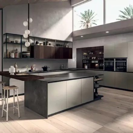 Cucina Moderna Area 22 Job con penisola in laccato metallizzato di Dibiesse