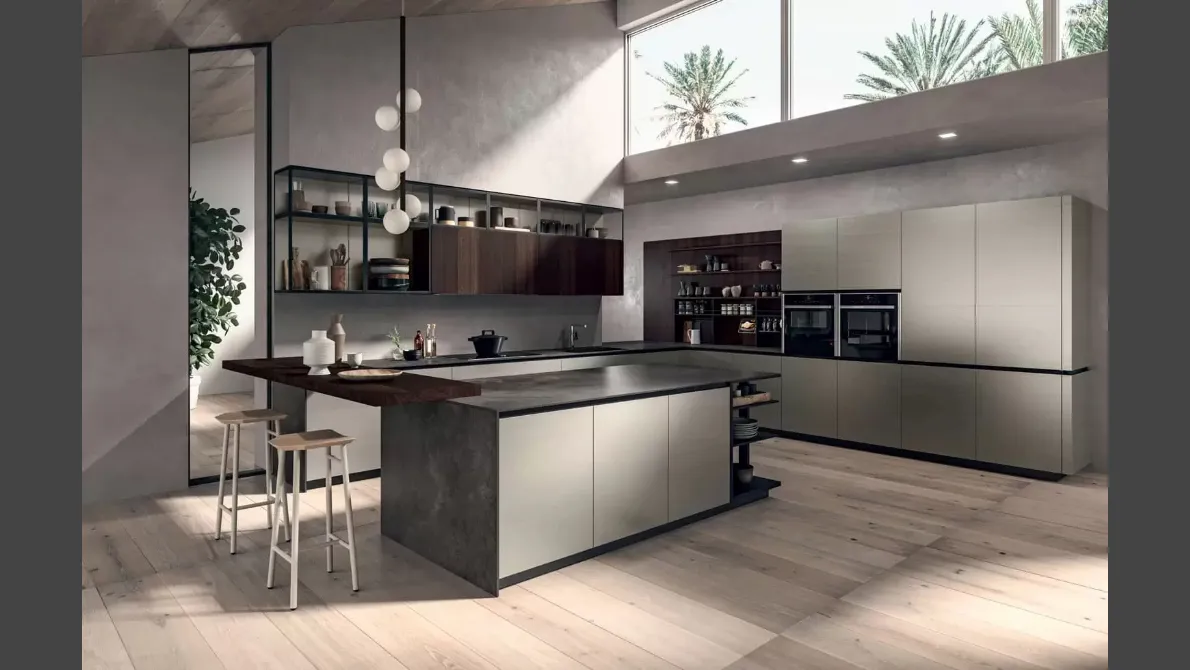 Cucina Moderna Area 22 Job con penisola in laccato metallizzato di Dibiesse