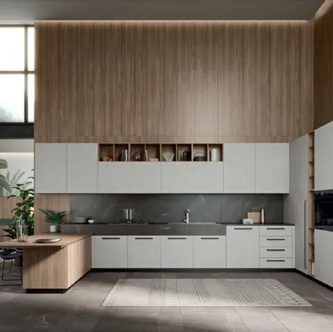 Cucina Moderna Area 22 maniglia 03 finitura Argilla e Noce Canaletto di Dibiesse