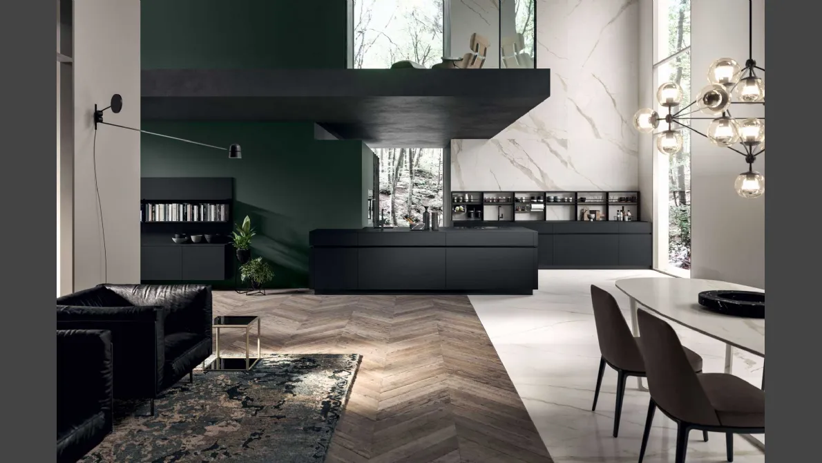Cucina Moderna GI30 con penisola in laccato Nero opaco di Dibiesse
