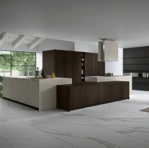 Cucina Moderna con isola Vestimi 04 in rovere termotrattato  e finitura calce di Dibiesse