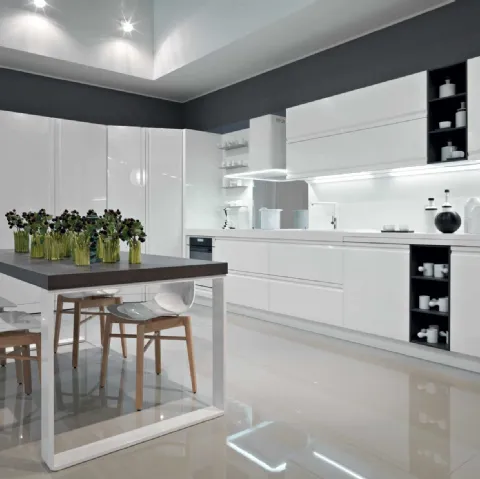 Cucina Moderna lineare in laccato bianco lucido Zerocinque di Dibiesse