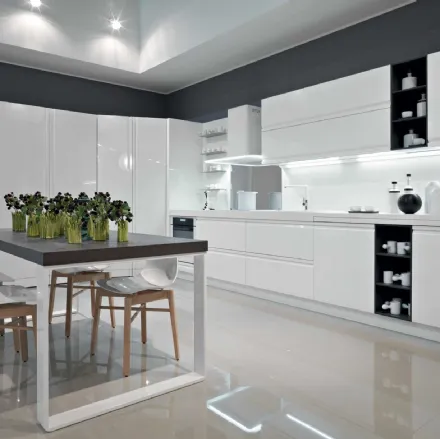 Cucina Moderna lineare in laccato bianco lucido Zerocinque di Dibiesse