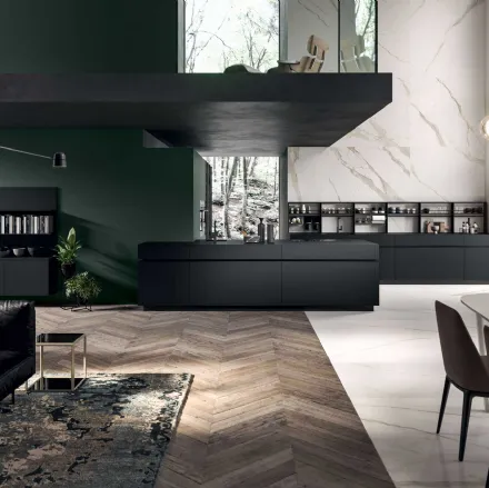 Cucina Moderna lineare Play GI30 01 in laccato nero opaco di Dibiesse