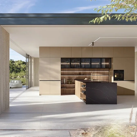 Cucina Moderna con penisola I Naturali 01 in laccato e legno di Ar-Tre