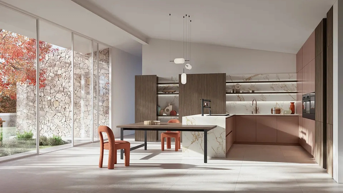 Cucina Moderna con penisola I Naturali 03 in laccato e legno di Ar-Tre