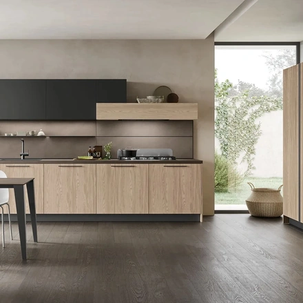 Cucina Moderna lineare Infinity 09 in Rovere e Pet di Stosa