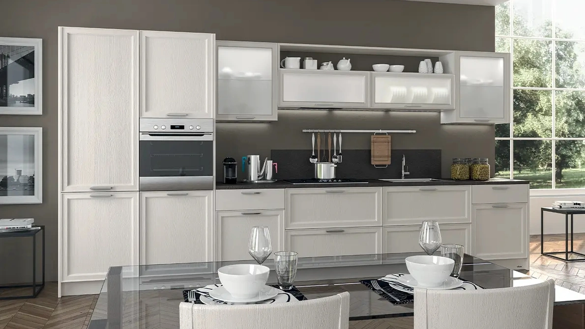 Cucina Moderna lineare Melograno Composizione PM03 in legno di frassino di Le Fablier