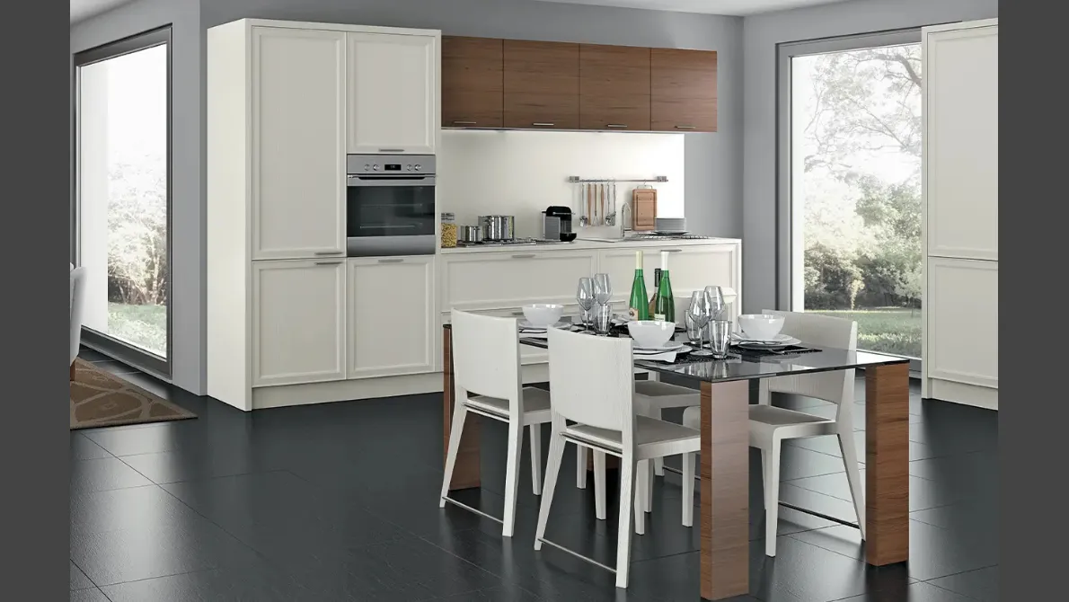 Cucina Moderna lineare Melograno in legno laccato opaco composizione 04 di Le Fablier
