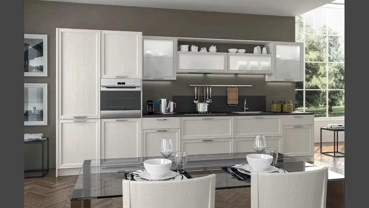 Cucina lineare Moderna in legno laccato opaco Melograno composizione 03 di Le Fablier