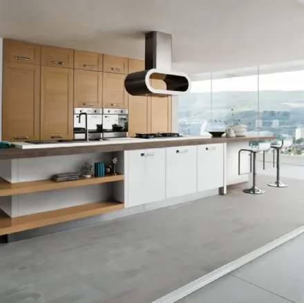 Cucina Moderna lineare in rovere e laccato lucido Sistema Legno di Ar-Tre