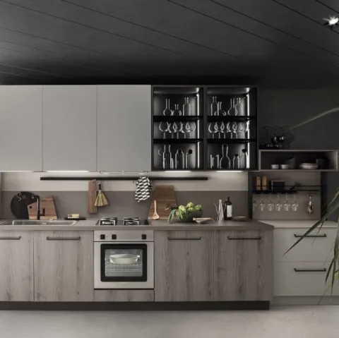 Cucina Moderna lineare in laccato e finitura quercia grigia Sky 10 di Ar-Tre