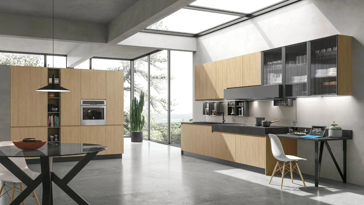 Cucina Moderna ad angolo Karma 08 in Rovere Essenza Termo strutturato di Stosa
